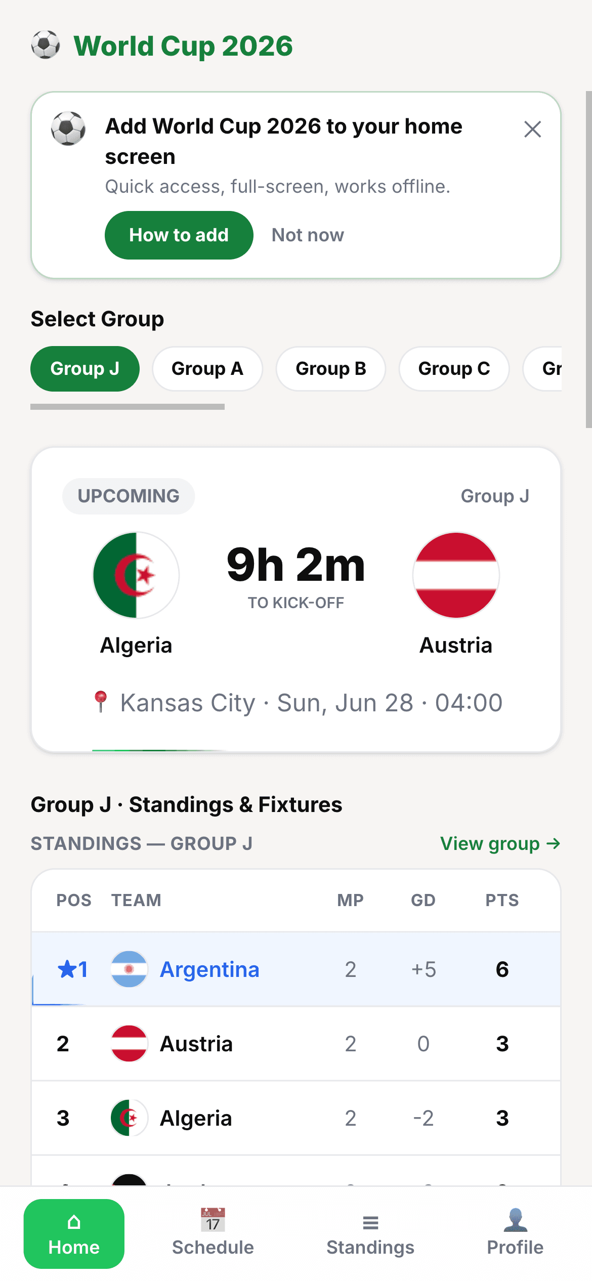 Group stage UI - groups overview