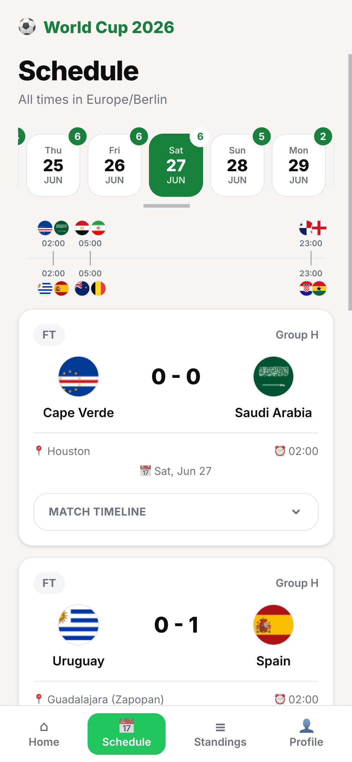 Group stage UI - standings