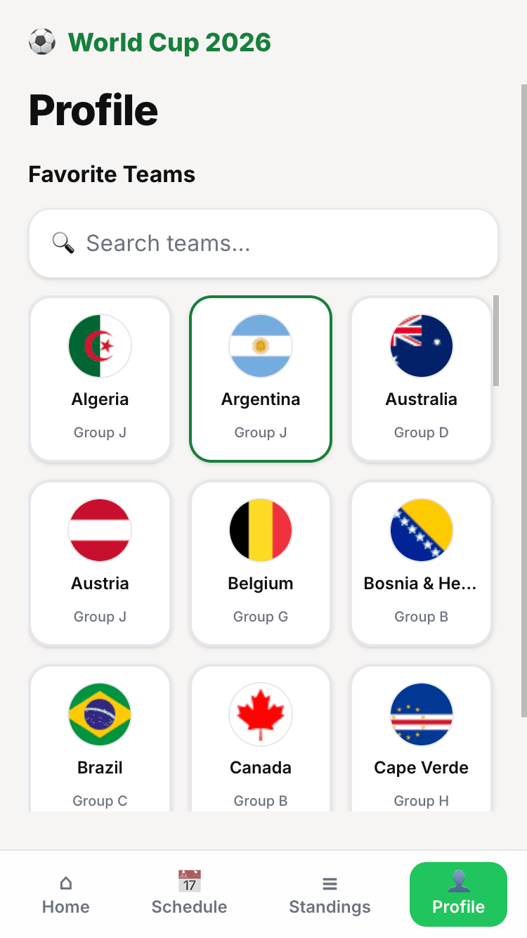 Group stage UI - favorites