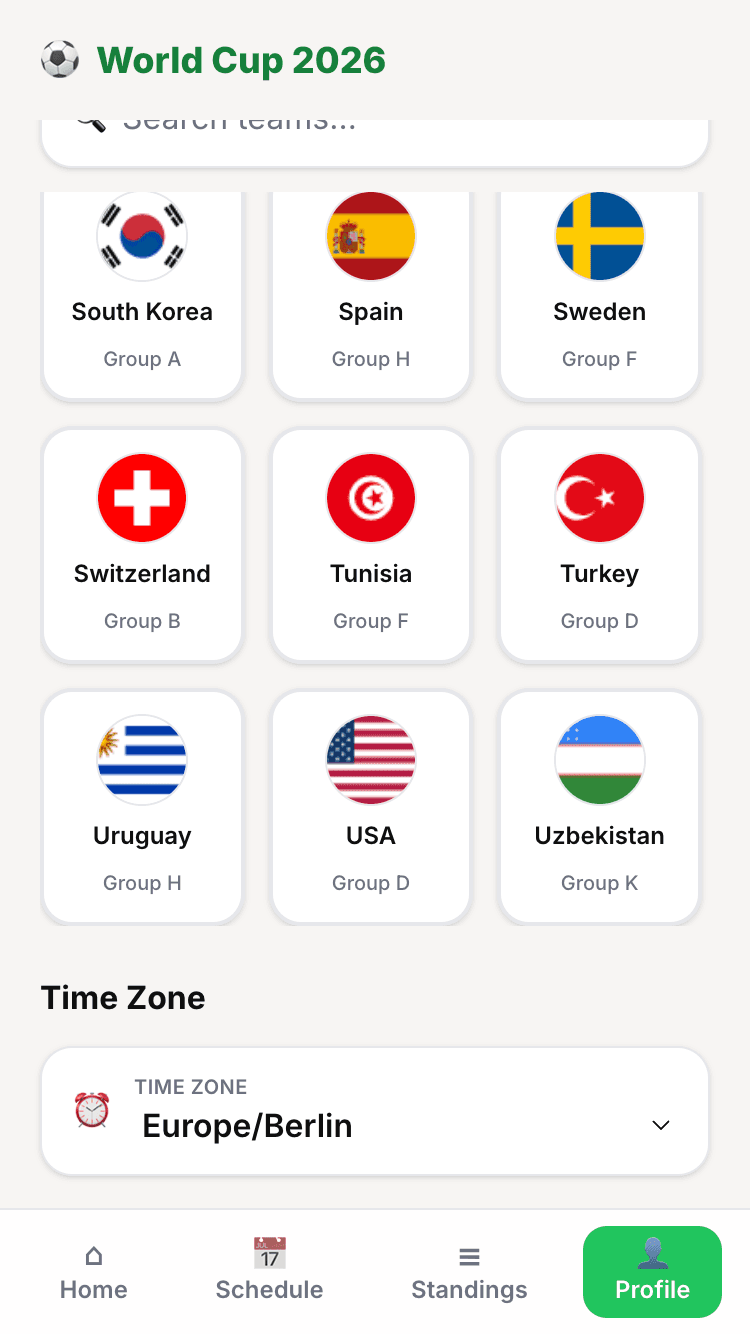 Group stage UI - day timeline