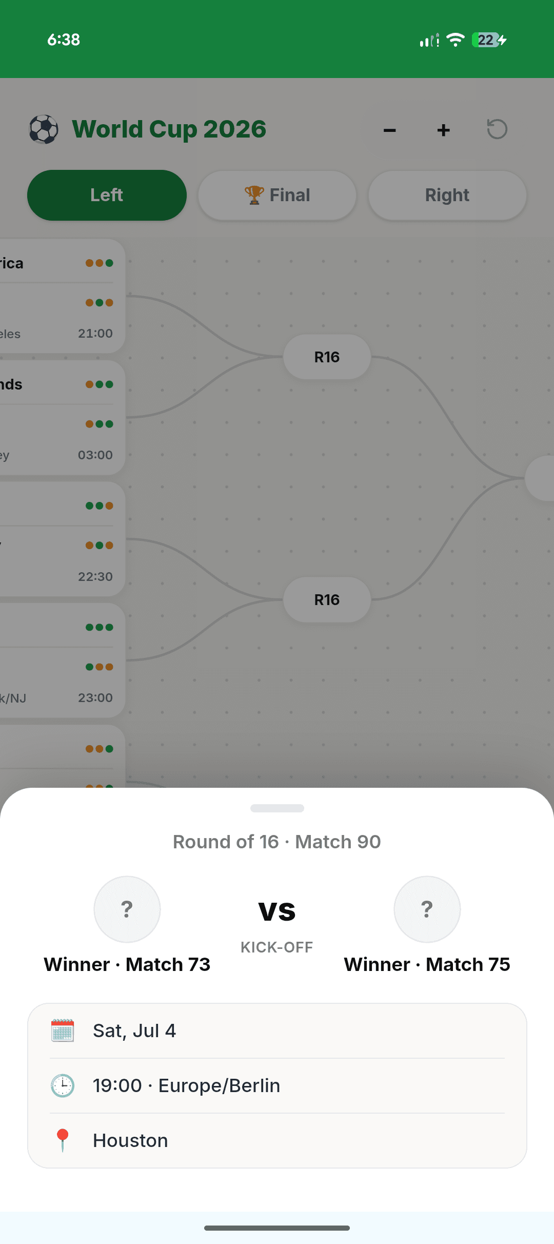 Round of 16 fixture detail